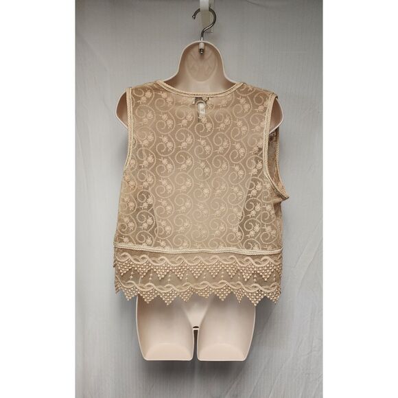 CHICO'S The Unforgettable Years Lace Charlotte Detailed Frappe Tan Vest L/XL - Picture 4 of 5